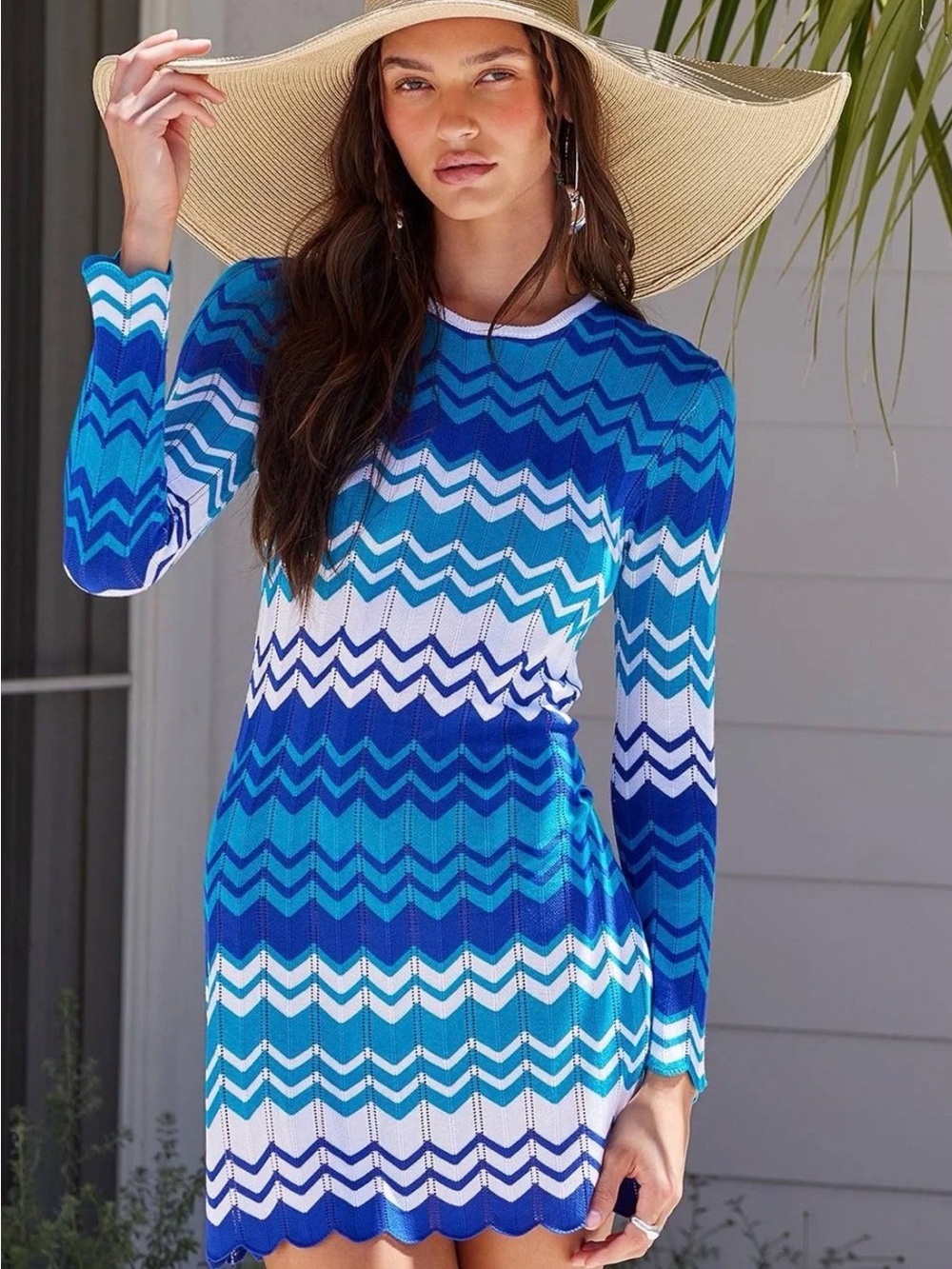 Beach Riot Shea Blue Chevron Long-Sleeve Swim Coverup